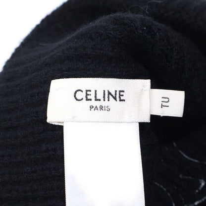 Celine Triomphe Patch Knit Hat Seamless Cashmere Black