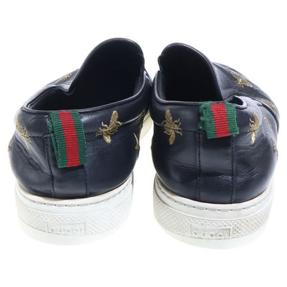 Gucci Bee Embroidery Leather Low Cut Sneakers Slip Ons Black
