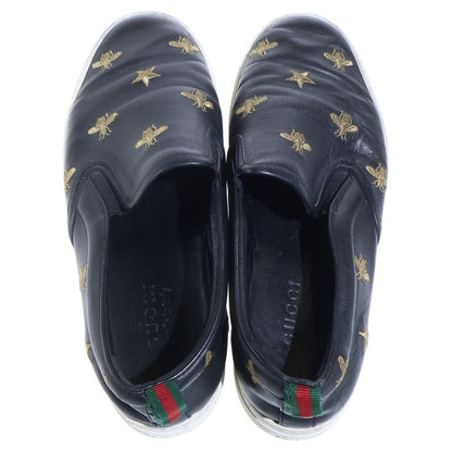 Gucci Bee Embroidery Leather Low Cut Sneakers Slip Ons Black