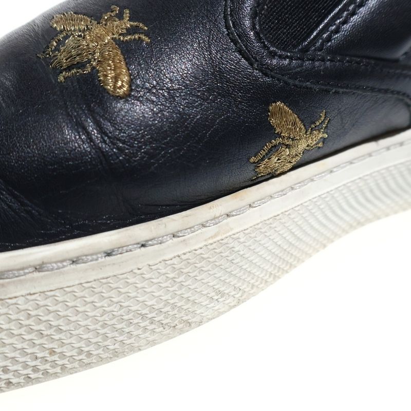 Gucci Bee Embroidery Leather Low Cut Sneakers Slip Ons Black