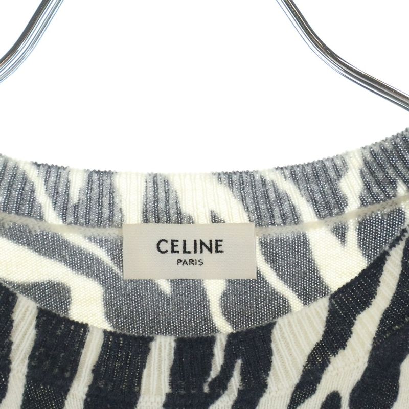 Celine Zebra Crew Neck Knit Sweater Black White
