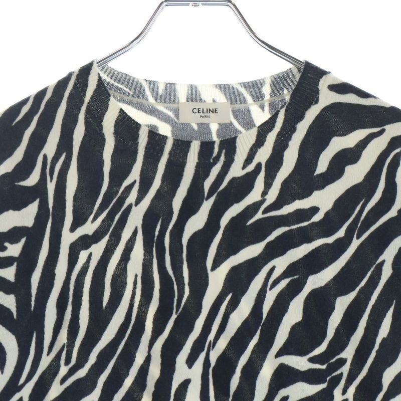 Celine Zebra Crew Neck Knit Sweater Black White