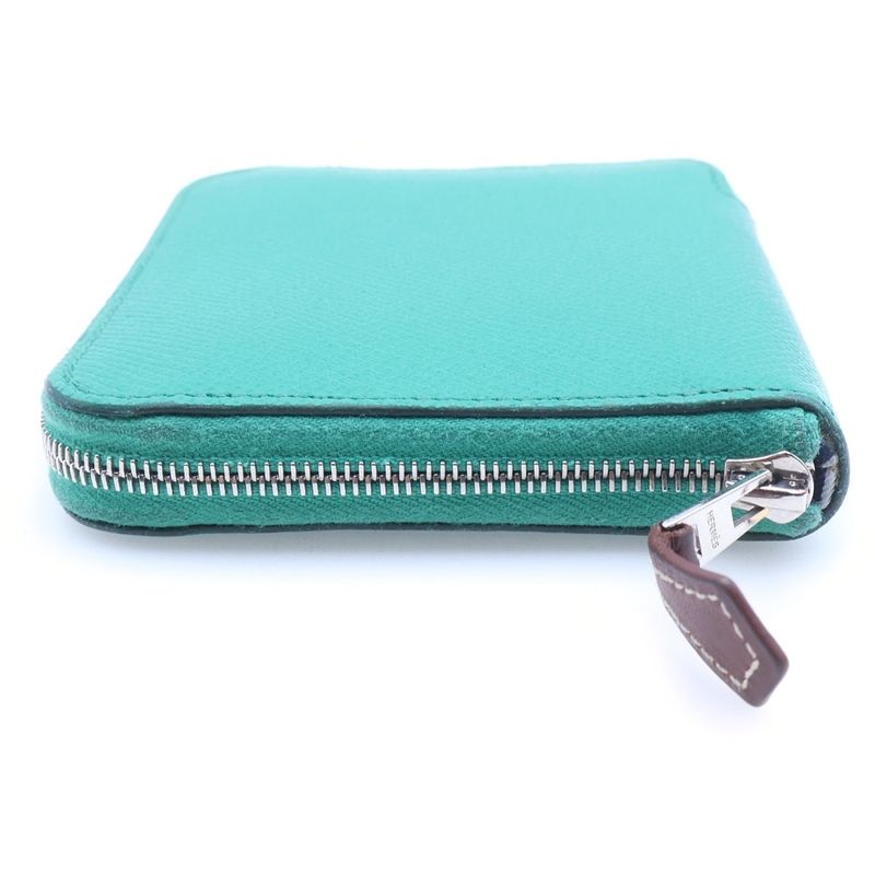 Hermes Azap Silk in Compact Wallet Mini Coin Case Epsom Green
