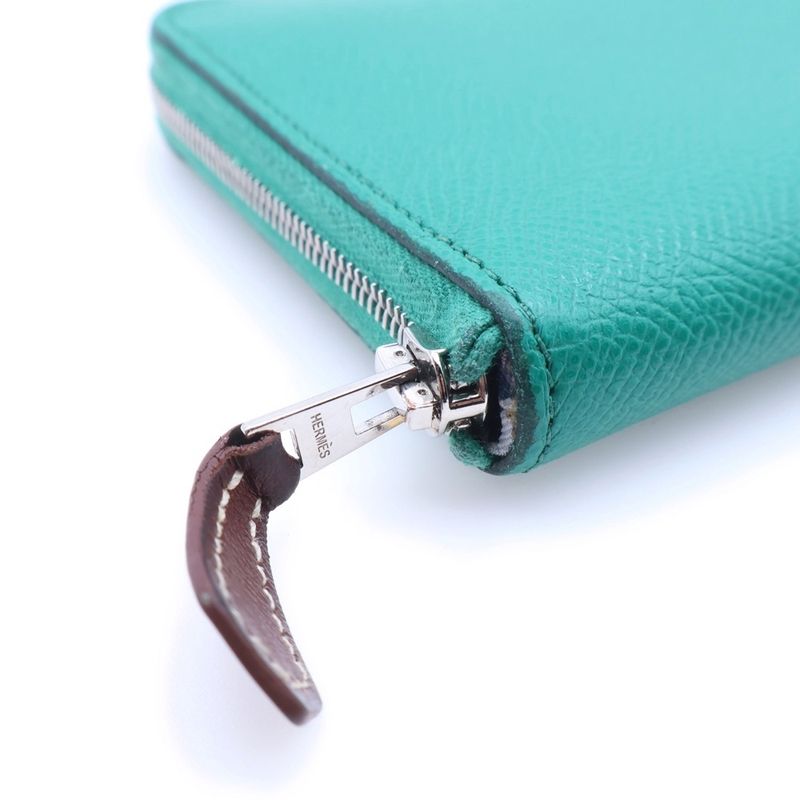 Hermes Azap Silk in Compact Wallet Mini Coin Case Epsom Green
