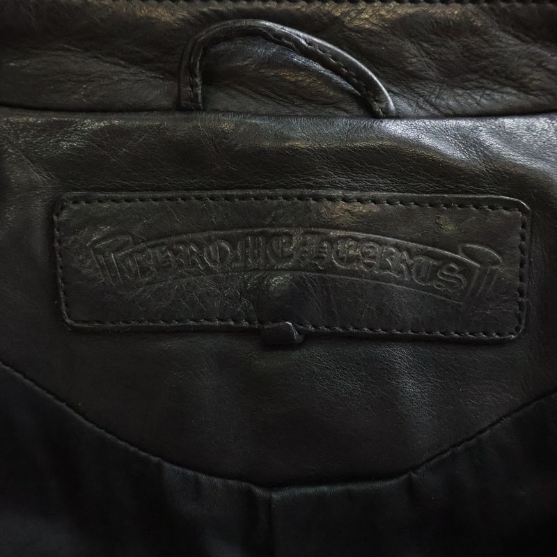 Chrome Hearts Leather Tailored Jacket with Floral Button Cross Patch