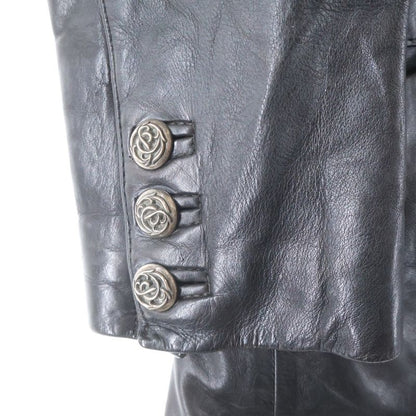 Chrome Hearts Leather Tailored Jacket with Floral Button Cross Patch