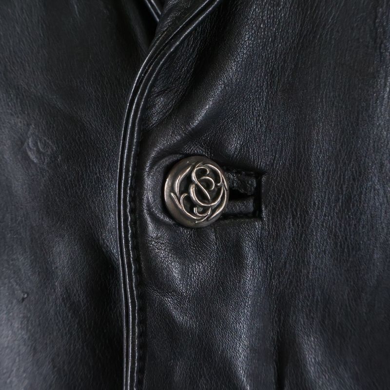 Chrome Hearts Leather Tailored Jacket with Floral Button Cross Patch