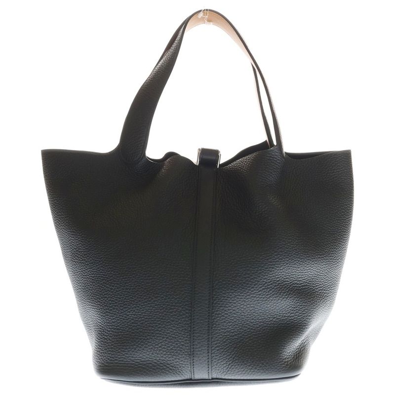 Hermes Picotin Lock GM Taurillon Clemence Leather Handbag Silver Black