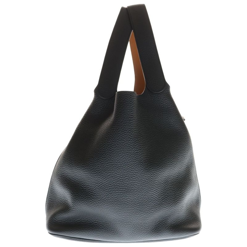 Hermes Picotin Lock GM Taurillon Clemence Leather Handbag Silver Black