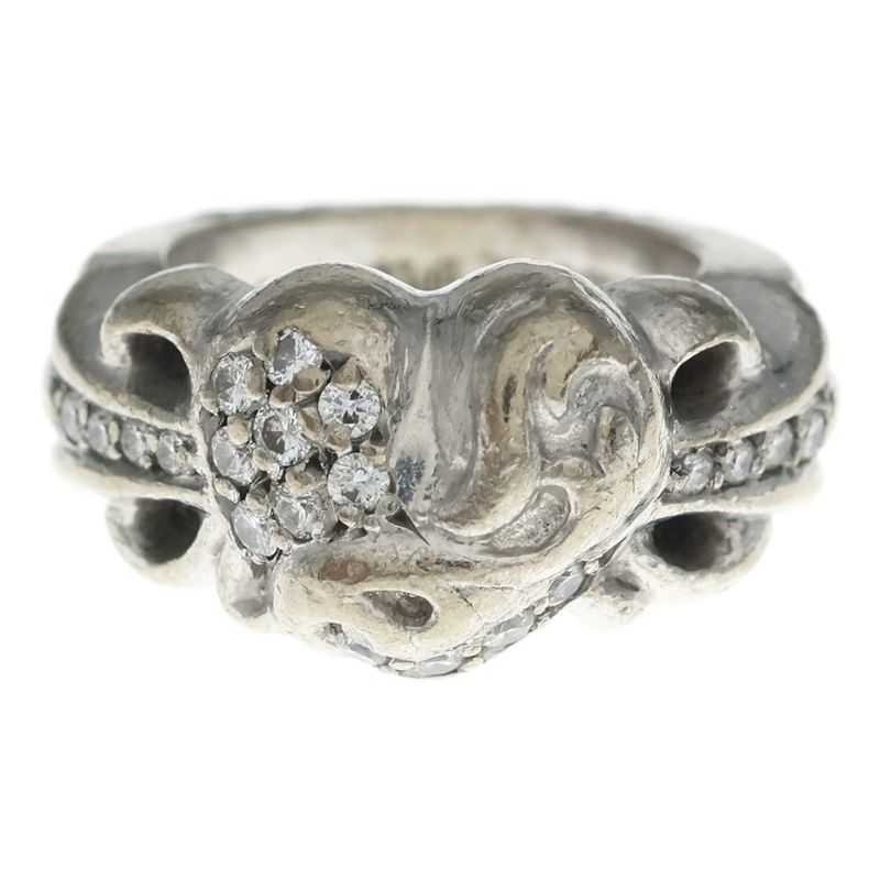 Chrome Hearts 18K Flrl Crs Hrt P Dia Floral Pave Diamond White Gold Ring