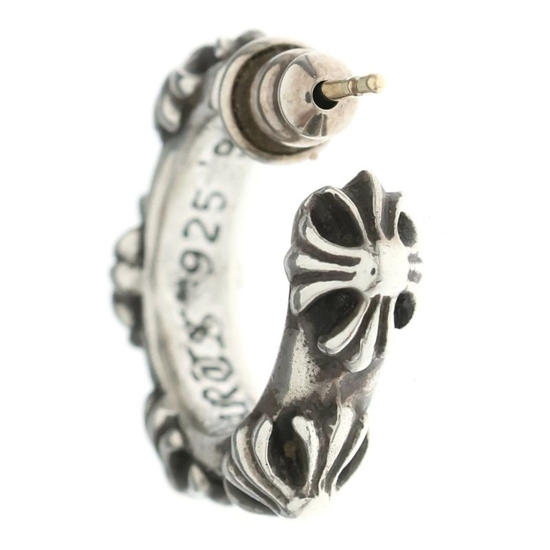 Chrome Hearts Hoop Cross Band Earrings Silver