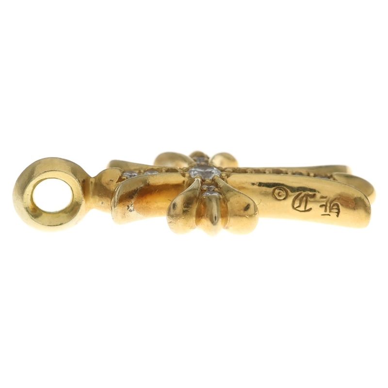 Chrome Hearts 22K Tny Crsf P Dia Tiny Fat Cross Pave Diamond Pendant Top Gold