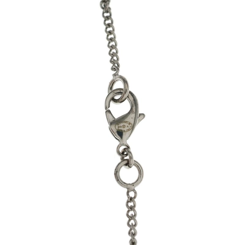 Chanel Camellia CC Logo Necklace Pendant Chain Silver