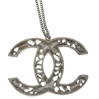 Chanel Camellia CC Logo Necklace Pendant Chain Silver