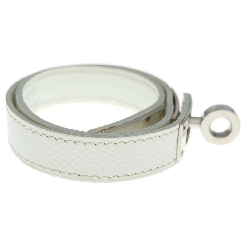 Hermes Kelly Double Tour Bracelet White Leather Silver