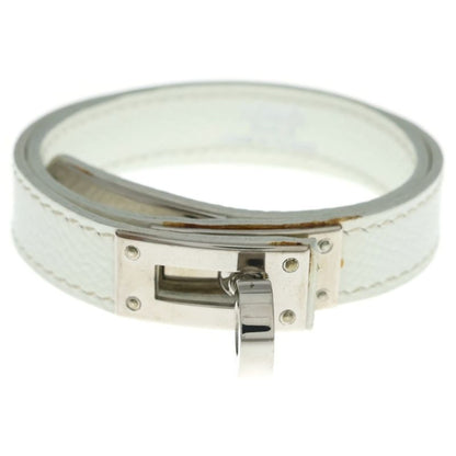 Hermes Kelly Double Tour Bracelet White Leather Silver