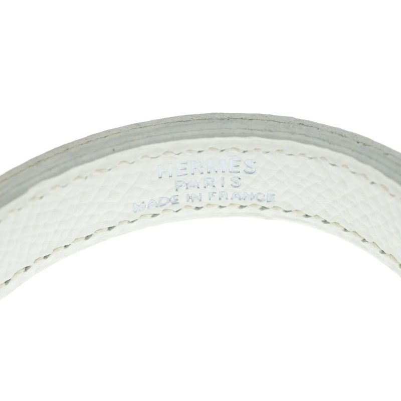Hermes Kelly Double Tour Bracelet White Leather Silver