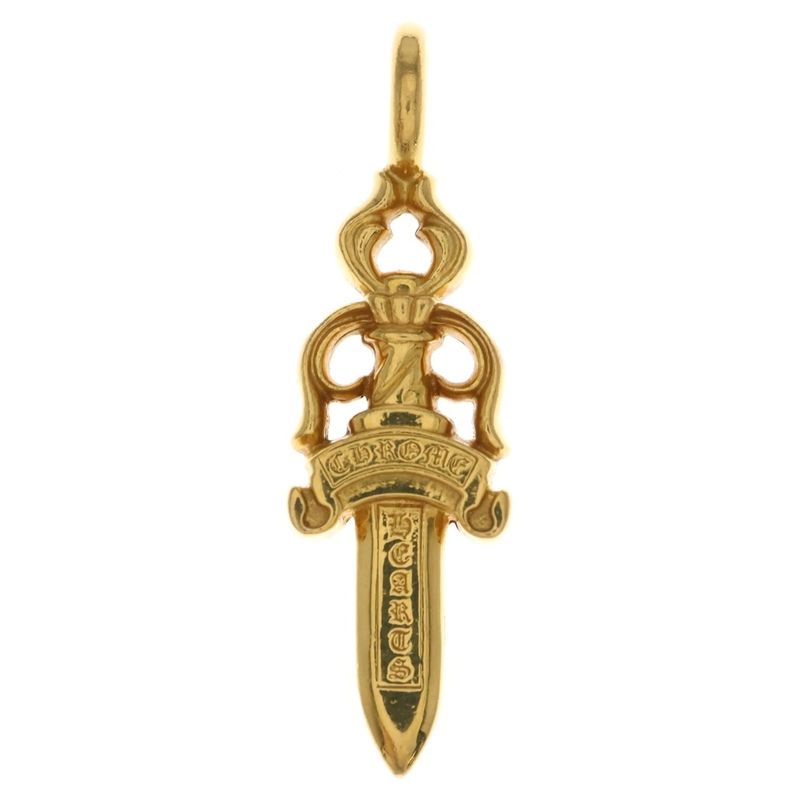 Chrome Hearts 22K Dbl Dagger P Dia Pave Diamond Necklace Top Gold