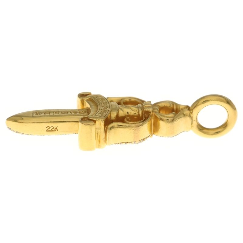 Chrome Hearts 22K Dbl Dagger P Dia Pave Diamond Necklace Top Gold