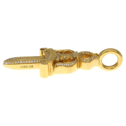 Chrome Hearts 22K Dbl Dagger P Dia Pave Diamond Necklace Top Gold
