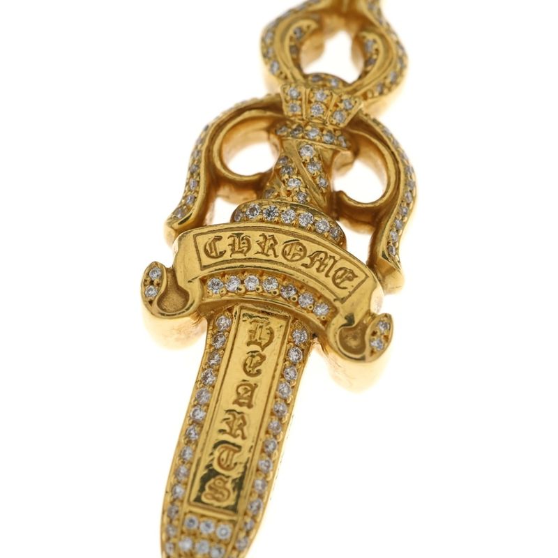 Chrome Hearts 22K Dbl Dagger P Dia Pave Diamond Necklace Top Gold