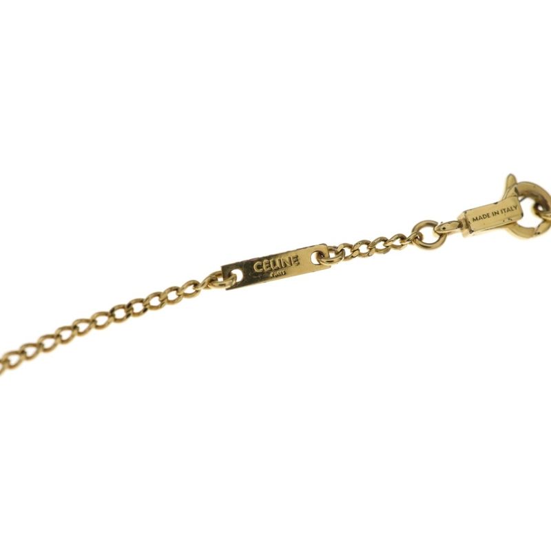 Celine Triomphe Rhinestone Necklace Pendant Chain Gold
