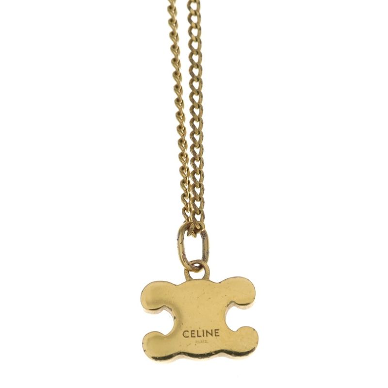 Celine Triomphe Rhinestone Necklace Pendant Chain Gold