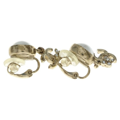 Chanel CC Logo Pearl Flower Motif Earrings White Gold