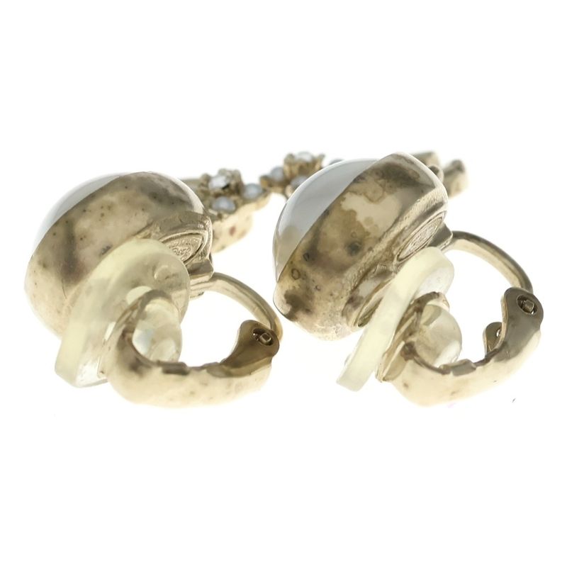 Chanel CC Logo Pearl Flower Motif Earrings White Gold