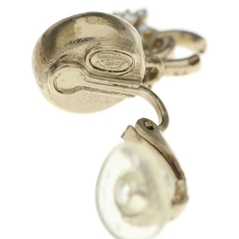Chanel CC Logo Pearl Flower Motif Earrings White Gold