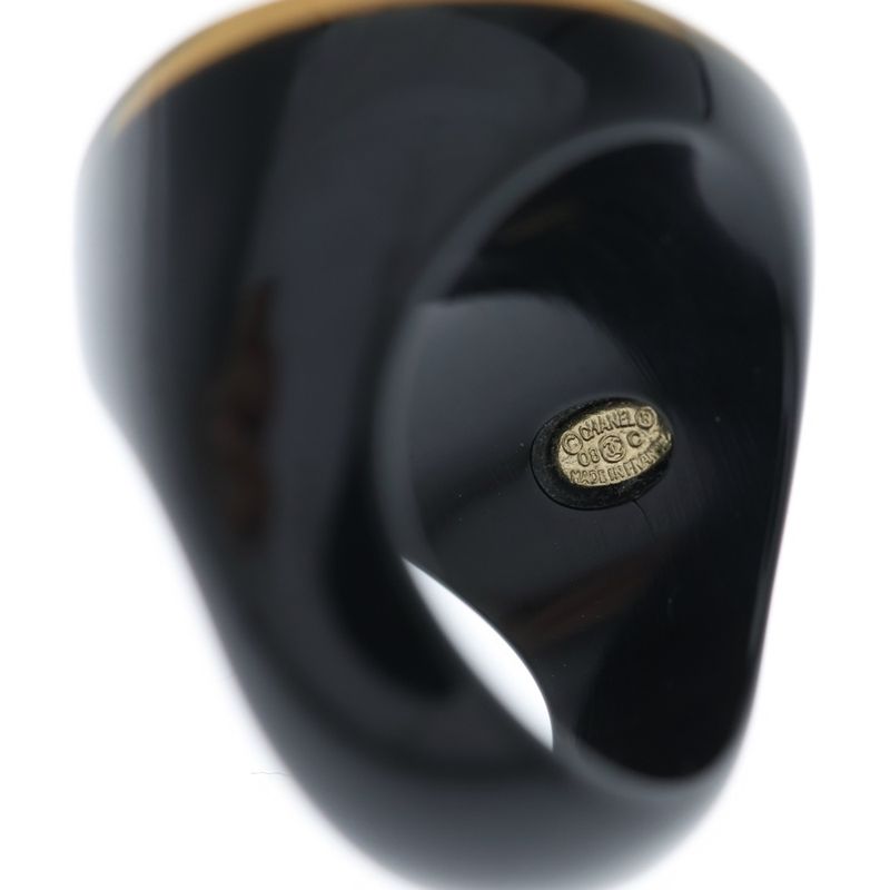 Chanel CC Logo Rhinestone Round Ring Black Pink