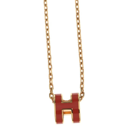 Hermes Pop Necklace Pendant Chain Pink Gold Light Red