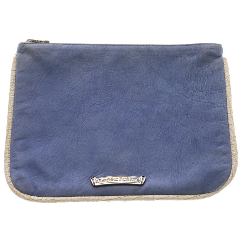 Chrome Hearts Cemetery Daga Zip Pouch with Cross Patch White
