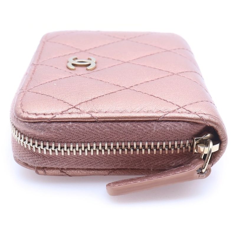 Chanel CC Logo Quilted Coin Case Mini Wallet Metallic Pink Leather Gold
