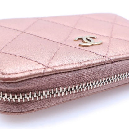 Chanel CC Logo Quilted Coin Case Mini Wallet Metallic Pink Leather Gold