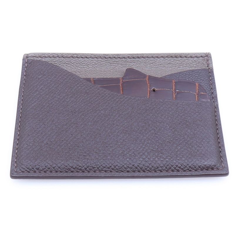 Hermes Petit Ash Natural History Leather Card Case Fixed Era Brown