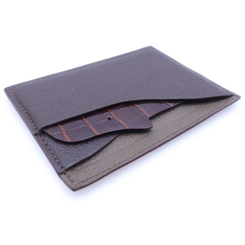 Hermes Petit Ash Natural History Leather Card Case Fixed Era Brown
