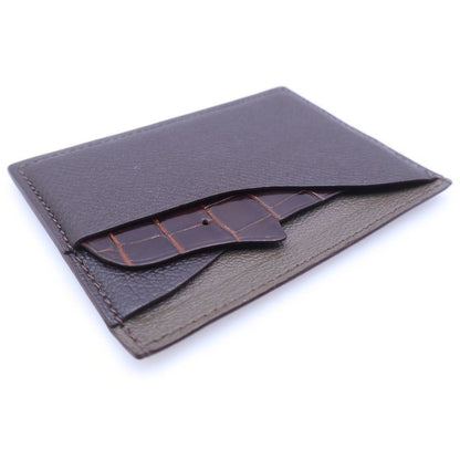 Hermes Petit Ash Natural History Leather Card Case Fixed Era Brown