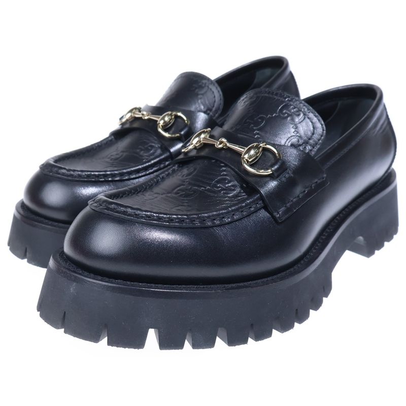 Gucci GG Embossed Horsebit Leather Loafers Black