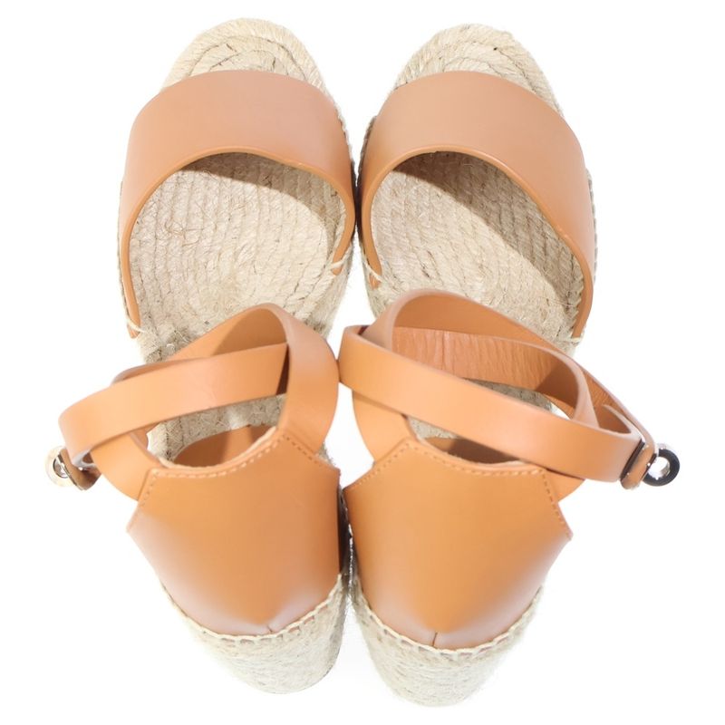 Hermes Tipoli Espadrilles Kelly Buckle Ankle Strap Leather Platform Sandals Brown Beige