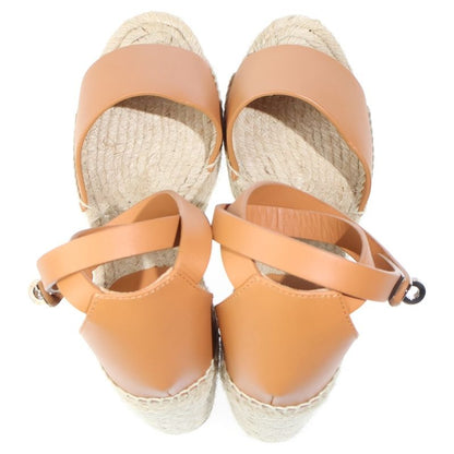 Hermes Tipoli Espadrilles Kelly Buckle Ankle Strap Leather Platform Sandals Brown Beige