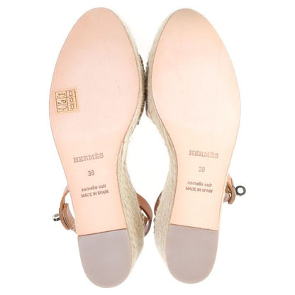 Hermes Tipoli Espadrilles Kelly Buckle Ankle Strap Leather Platform Sandals Brown Beige