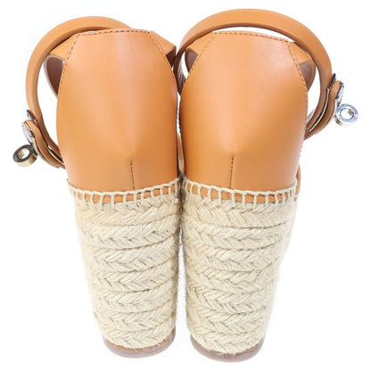 Hermes Tipoli Espadrilles Kelly Buckle Ankle Strap Leather Platform Sandals Brown Beige