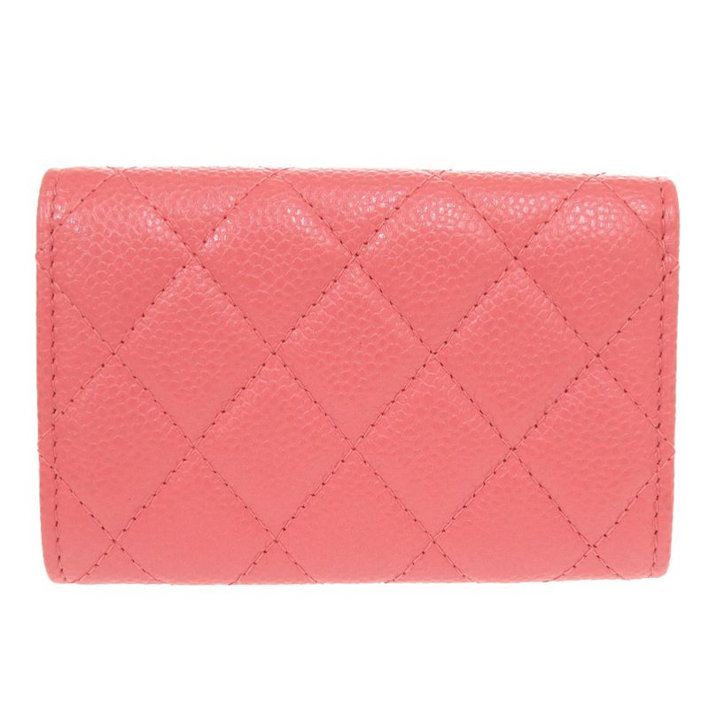 Chanel Quilted CC Logo Caviar Leather Gold Pink Card Case
