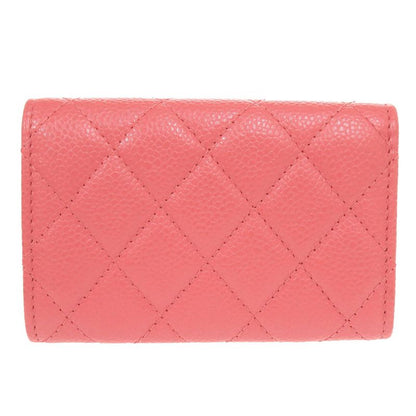 Chanel Quilted CC Logo Caviar Leather Gold Pink Card Case