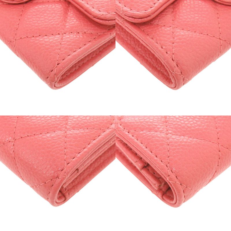 Chanel Quilted CC Logo Caviar Leather Gold Pink Card Case