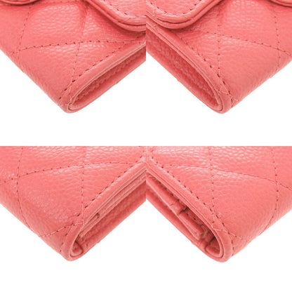Chanel Quilted CC Logo Caviar Leather Gold Pink Card Case