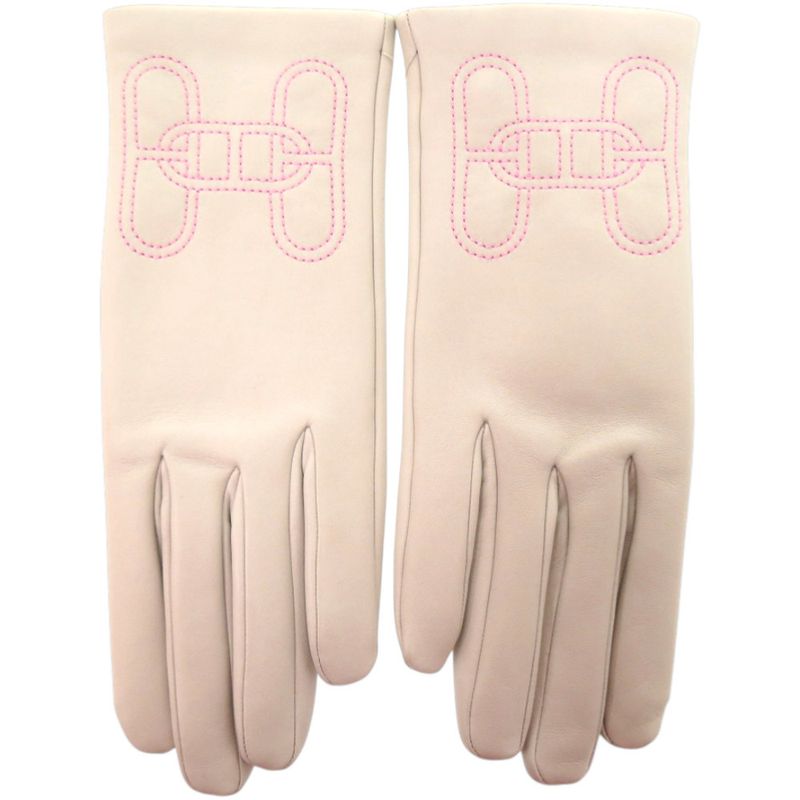Hermes Gloves Chaine D'ancre Lambskin Silk Pearl Gray Graypink