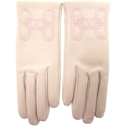 Hermes Gloves Chaine D'ancre Lambskin Silk Pearl Gray Graypink
