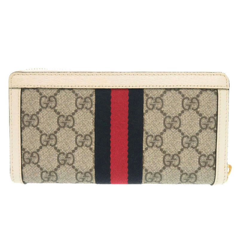 Gucci Ophidia GG Zip Around Wallet Supreme Leather Beige White Round
